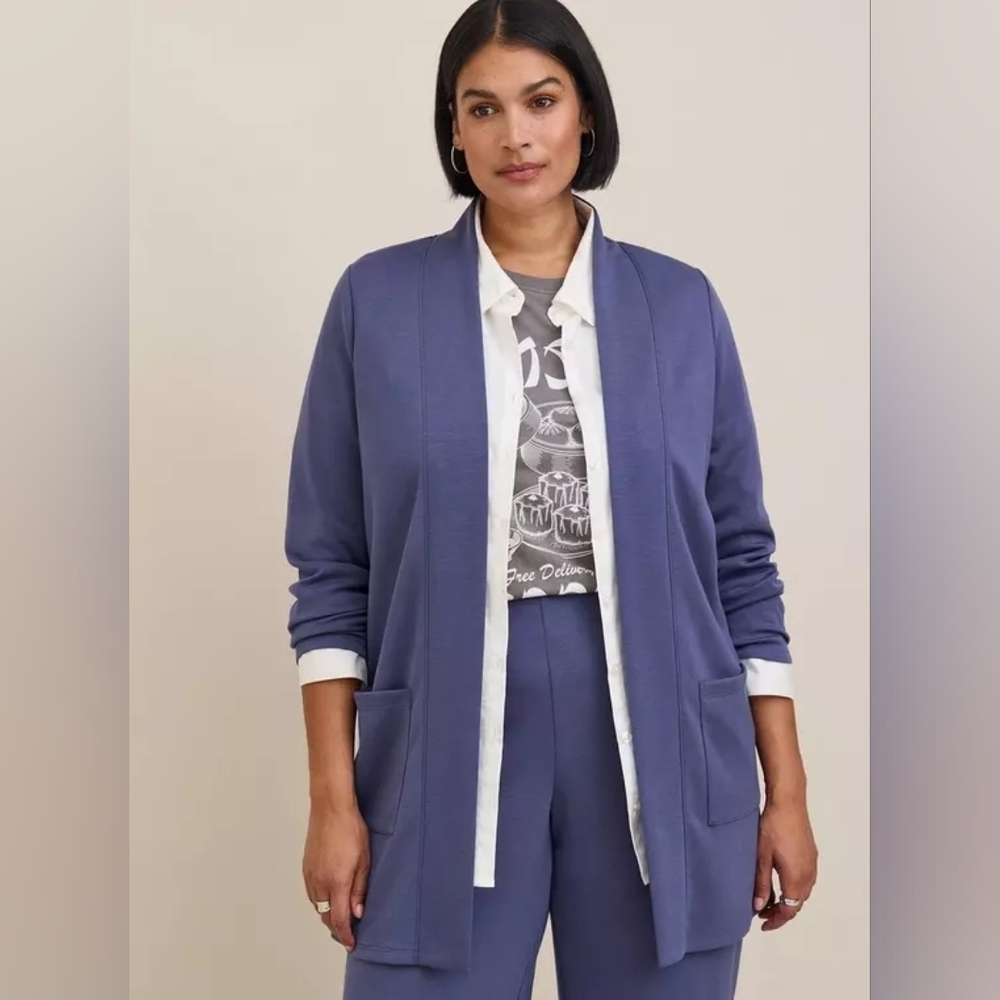 Torrid Studio Cupro Open Front Cardigan Crown Blue Size 0X Soft Stretch